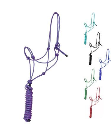 Majestic Ally 1/4" Rope 4 Knot Stiff Polyester Training Halter with 10 Matching Lead Rope for Horses  Full Purple Full