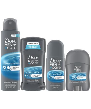 Dove Men + Care Clean Comfort Antiperspirants Men s Antiperspirant Spray + Stick Full and Travel-Size Sets 72H Protection (4 Piece Set)