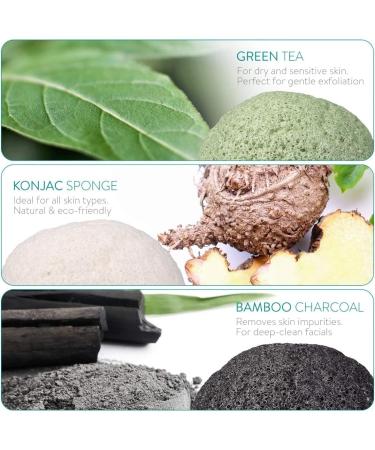 CS Beauty Set of Konjac Sponges - 3X Natural Exfoliating and Cleansing Sponge Shower Puffs for Face and Body including Bamboo Charcoal - Vegan & Cruelty Free - Buy Online on GoSupps.com