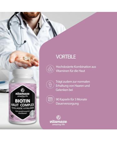 Skin Complex with Biotin Collagen & Hyaluron - 90 Capsules | Dietary Supplement for Skin Hair & Bones | Made in Germany - Buy Online on GoSupps.com