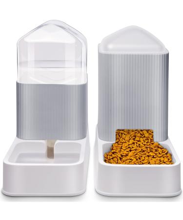 Automatic Cat Feeders Automatic Dog Feeder with Dog Water Bowl Dispenser 2 Pack Cat Feeder and Cat Water Dispenser in Set 1 Gallon for Small Medium Dog Puppy Kitten gray