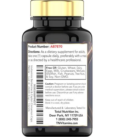 Berberine with Ceylon Cinnamon: 2200 mg Per Capsule - 180 Capsules | Natural Berberine Supplement for Cardiovasular & Circulatory System Health* | 6 Month Supply | Made in The USA! - Buy Online on GoSupps.com