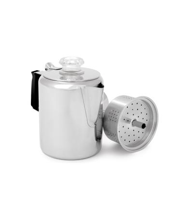 GSI Outdoors Percolator Coffee Pot I Glacier Stainless Steel with Silicone Handle for Camping, Backpacking, Travel, RV & Hunting - Stove Safe 3 cup