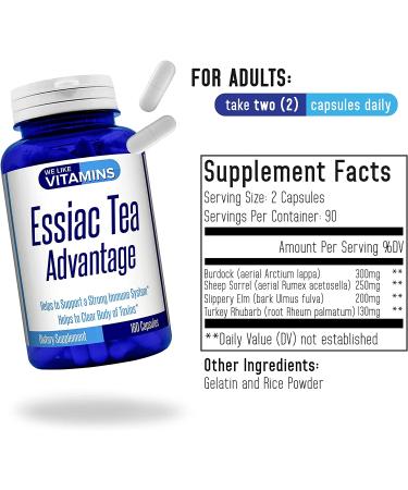 Essiac Tea Advantage 180 Capsules 900mg - Herbal Supplement and Immune Booster - Buy Online on GoSupps.com