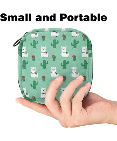 Menstruation Pad Bag with Zipper | Women's Napkin & Tampon Collection Bag | Stylish Alpaca Lama & White Cactus Green Design - Buy Online on GoSupps.com