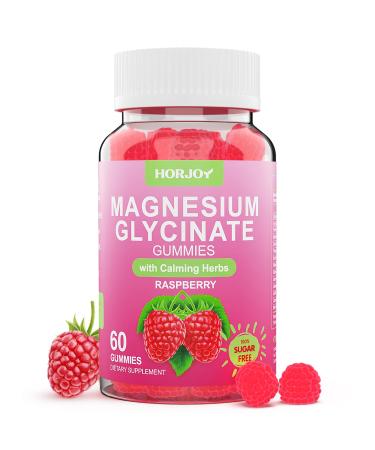Magnesium Glycinate Gummies 600mg, Sugar Free Magnesium Gummies for Adults with Ashwagandha, Lemon Balm & GABA for Sleep, Mood Support and Relaxation, Vegan, 60 Raspberry