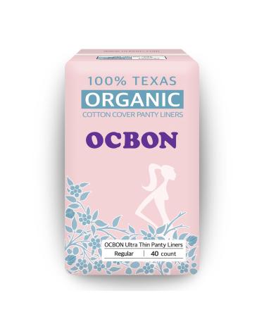 OCBON Pantyliner Regular - Ultra Thin 100% Organic Cotton Panty Liners - Unscented Extra Soft Chemical-Free Organic Cotton Pads (40pcs Pack of 1)