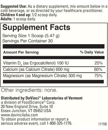 Davinci Labs Cal-Mag Citrate Powder - Pure and Potent Formula for Bone Health - Buy Online on GoSupps.com