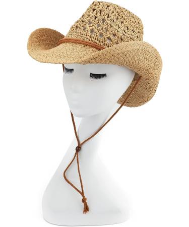 Melesh Adult Sun Straw Western Cowboy Hat in Khaki - Stylish Protection from the Sun - Buy Online on GoSupps.com