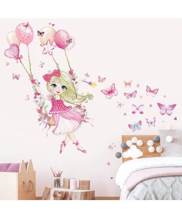Wondever Girl on Swing Wall Stickers - Peel and Stick Butterfly Flower Ballons Wall Decals for Girls Bedroom and Nursery - Buy Online on GoSupps.com
