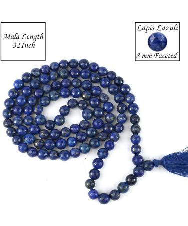Natural Lapis Lazuli Mala | 108 Beads 8mm Faceted Diamond Cut | Reiki & Crystal Healing | International Shipping - Buy Online on GoSupps.com