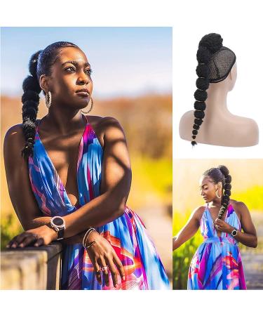 Oseti Long Black Braided Afro Puff Drawstring Ponytail Extension for Black Women - Kinky Curly Lantern Clip-In Hairpiece (1B) - Buy Online on GoSupps.com