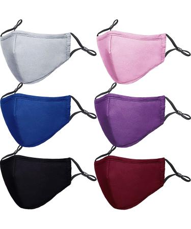 PAGE ONE Kids Reusable Washable 3 Layer Cloth Face Mask with Adjustable Ear Protection Loops for Girls Boys Children Gift/6pc B/Black/Gray/Blue/Burgundy/Purple/Pink