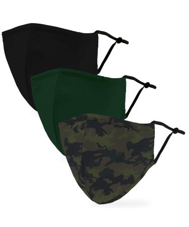 Weddingstar Pack of 3 washable face masks reusable and with filter pocket adult mask camouflage