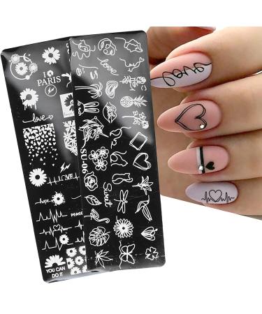 Daisies, Leaves, Letters, Lines, Lips, Flowers, Skeletons Nail Stamping Plates Set - 8pcs + Stamper & Scraper - Spring, Summer, Autumn & Winter Designs - Nail Supplies - Buy Online on GoSupps.com