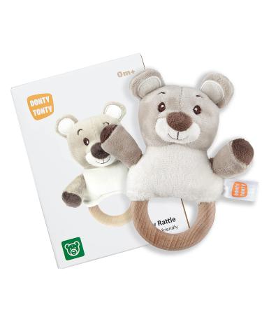 Donty-Tonty Premium Wood Baby Teether Rattle Toy - Grey Bear | Soft Plush Shaker Toy with Natural Wooden Teething Ring | Perfect Easter Gift for Newborns & Toddlers 0-12 Months - Buy Online on GoSupps.com