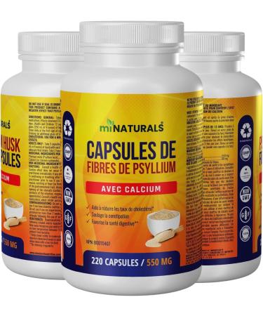 miNATURALS Psyllium Husk Capsules + Calcium | 220 Soluble Fibre Supplement Pills | Use as Stool Softner & Constipation Relief for Men Women | Supports Digestive Health - Buy Online on GoSupps.com