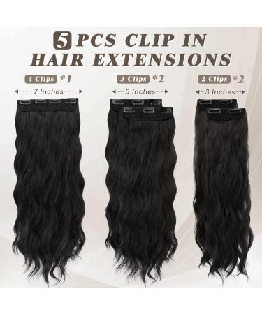 BARSDAR 45 cm Long Wavy Clip-in Hair Extensions - Thick Soft & Natural Black - 5 PCs for Women & Girls - Buy Online on GoSupps.com