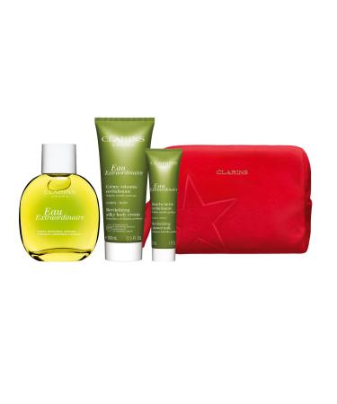 Clarins Gift Set | Eau Extraordinaire Essentials 230ml | Worth 64 | Eau Extraordinaire Treatment Fragrance Eau Extraordinaire Revitalising Shower Milk Eau Extraordinaire Revitalising Body Lotion
