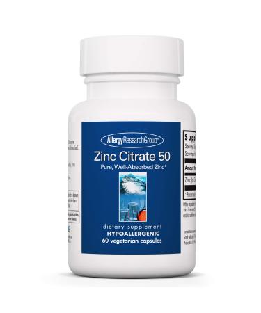 Allergy Research Group - Zinc Citrate 50 mg - Immune Mood Bone Support - 60 Vegetarian Capsules
