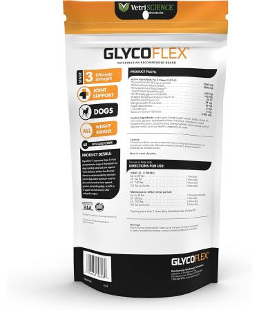 VETRISCIENCE Glycoflex Clinically Proven Hip and Joint Supplement with Glucosamine for Dogs Chicken 60 Chews - Vet Recommended Mobility Support Supplement with DMG MSM and Perna - Buy Online on GoSupps.com