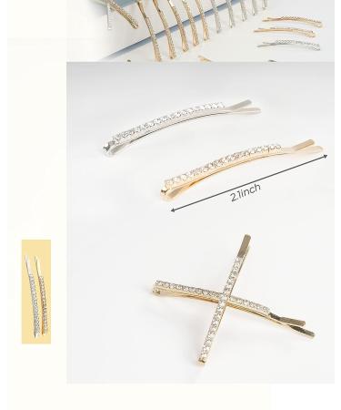 24 Pcs Gold Rhinestone Bobby Pins for Women - Fancy X Shaped Hair Clips for Wedding Bridal - Sparkling Hair Accessories - Buy Online on GoSupps.com