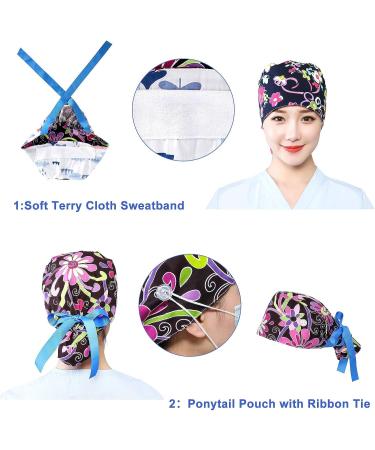 Fassave 2Pcs Working Cap for Women - Adjustable Ponytail Hats with Buttons, Ribbon Tie, Sweatband - Color 02 - Buy Online on GoSupps.com