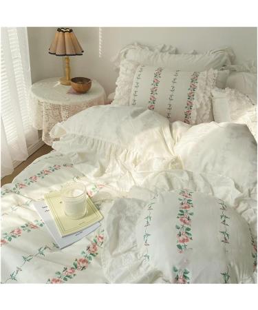 V-intage Ruffle lace Bedding Set Queen Size Bedroom Set Sheet Printed Duvet Cover Bed Sheets and Pillowcases Princess Bed Linen Soft (Flower King 4pcs) - Buy Online on GoSupps.com
