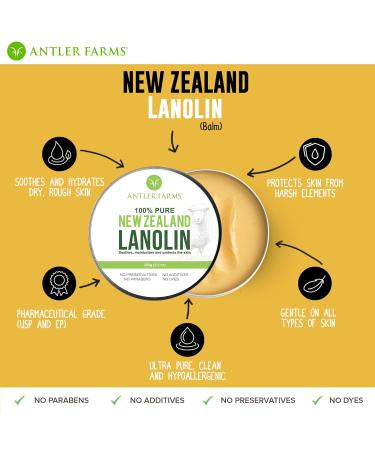 Antler Farms 100% Pure New Zealand Lanolin - 100g Skin Moisturizer & Protectant Refined USP Grade Balm for Ultimate Hydration - Buy Online on GoSupps.com