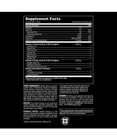 Animal Pak - Convenient All-in-One Vitamin & Supplement Pack - Zinc Vitamins C B D & Omega Omega 3 & 6 Supplement Fish Oil Flaxseed Oil Salmon Oil Cod Liver Herring - Buy Online on GoSupps.com