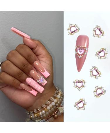 YOSOMK 24PCS Heart Nail Charms | White Pink 3D Pearls & Gems for Acrylic Nail Art Design - Buy Online on GoSupps.com