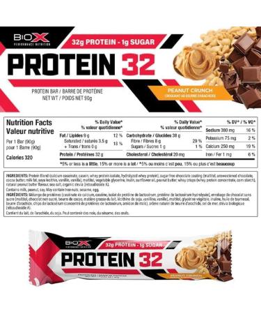 BioX Protein 32 Bar Variety Pack | High Protein High Fibre & Low Sugar | 32 Grams Protein 1 Gram Sugar | 4 Fudge Brownie 4 Cookies & Cream 4 Peanut Crunch Variety Box of 12 - Buy Online on GoSupps.com