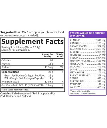 Garden of Life Marine & Grass-Fed Collagen Peptides Powder Supplement (Type I III) with Probiotics BCAAs & Hyaluronic Acid for Radiant Hair Skin & Nails Unflavored 20g per serving 12 Servings 9.52 Ounce (Pack of 1) - Buy Online on GoSupps.com