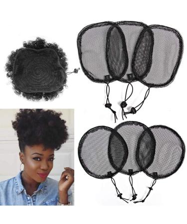 6 PCS Black Drawstring Ponytail Net Set - Stretchy Base for Afro Puff Weaving - Round and Square Styles (Size L) - Buy Online on GoSupps.com