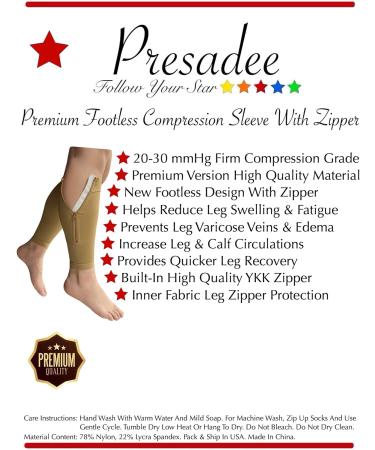 Shin Premium 20-30 mmHg Compression Leg Calf Sleeve with Zipper - Beige 2X-Large | International Shipping Available - Buy Online on GoSupps.com