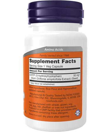 NOW 5-HTP (5-Hydroxytryptophan) 50mg - Neurotransmitter Support - 30 Veg Capsules - Buy Online on GoSupps.com