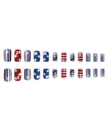 4th of July Short Square Press on Nails - Red, Blue, White Star & Skull Designs - 24Pcs - Buy Online on GoSupps.com