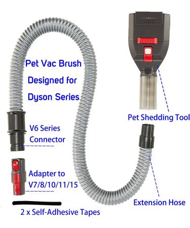 Pet Brush Vacuum Groomer Attachment for Dyson V6-V15 | Shedding Tool for Dogs & Cats | Hair Remover Comb with Extension Hose & Adapter - Buy Online on GoSupps.com