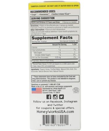 HoneyWorks Adult Spray with Zinc - 1.0 Ounce - Natural Immune Support - Buy Online on GoSupps.com