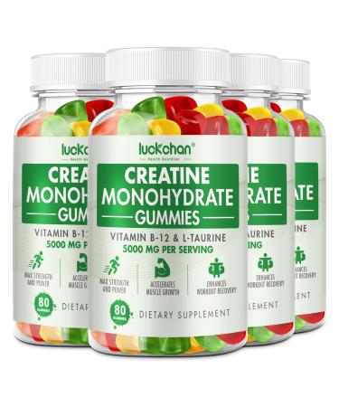 Creatine Monohydrate Gummies for Men & Women (4 Pack) - Chewables Creatine Monohydrate for Muscle Strength Muscle Builder Energy Boost 320 Count Pre-Workout Supplement