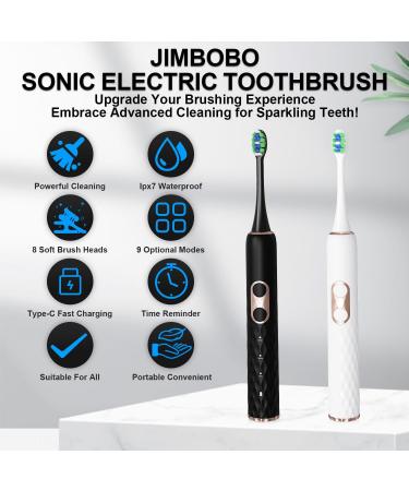 M6 Electric Toothbrush - 8 Brush Heads 9 Modes 2 Min Smart Timer 60 Days Battery - Rechargeable Sonic Whitening Toothbrush for Adults & Kids - White - Buy Online on GoSupps.com