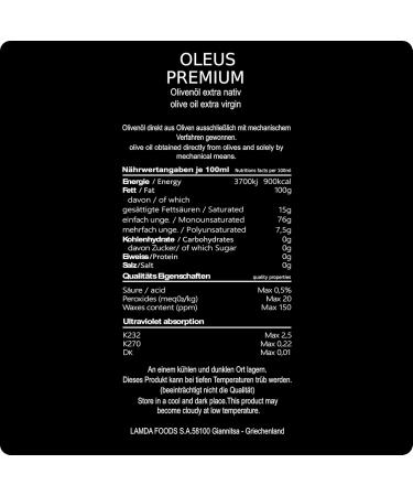  OLEUS PREMIUM Premium quality olive oil - Cold pressed | Greece | For cooking/roasting | Extra Virgin | Olives | Mild fruity | 100% Koroneiki olives | Messinia | Gift | 750 ml glass bottle - Buy Online on GoSupps.com