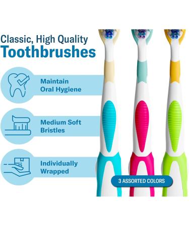 6 Pack of Reusable Medium Soft Toothbrushes with Nylon Bristles - Individually Wrapped for Oral Hygiene and Dental Health by Blasting Health - Buy Online on GoSupps.com