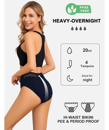 Leovqn Lace Trim Period Pants for Women | Heavy Flow Menstrual Underwear Leakproof Postpartum Briefs | S Black/Navy/Mint Green - Buy Online on GoSupps.com