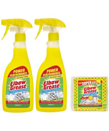 2X Elbow Grease All-purpose Degreaser Spray- 2X 500 ml- Effective Cleaner Formula for Kitchen Fabric and Metallic Surfaces with 1 Pack of Elbow Grease Power Cloth 2X Elbow Grease Degreaser + Pack Power Cloth