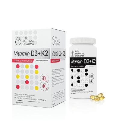Vitamin D3 K2 MK-7 high-dose-240 softgel capsules-5000 I.E. Vitamin D and 100mcg vitamin K2 MK7-High bioavailability vitamin D K2 with linseed oil-without additives