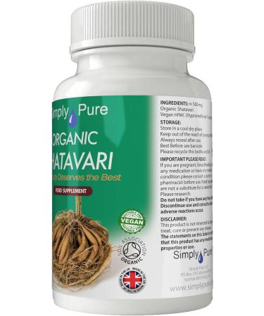 Organic Vegan Shatavari Capsules x 90 (500mg) Soil Association Certified, Gluten & GM Free - Buy Online on GoSupps.com