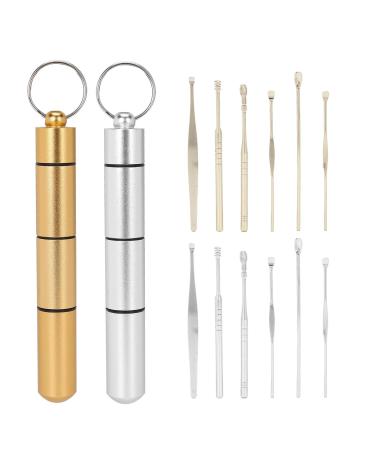 12pcs / 2sets Ear Spoon Stainless Steel Ear Wax Cleaner Tool Kit for Home Salon & Trip Portable Ear Pick Set for Ear Curette with
