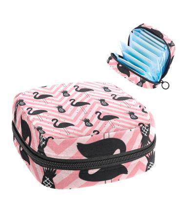 Women's bonds Storage pockets Stillpad holder black flamingo and pineapple on pink background portable period kit bag feminine product bag for women girls color1