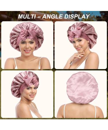 Welrog Silk Sleeping Hood for Women Night Hair Bonnet & Cap Pink with 3 Hair Ties Best for Hair Care & Sleep - Buy Online on GoSupps.com